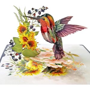 Hummingbird Sunflower - Carte D'anniversaire Pop-Up, Fête Des Mères, Carte De V?Ux Pop-Up 3d Pour Femme, Épouse, Grand-Mère (Colibri Tournesol) An144fr1520 - Neuf