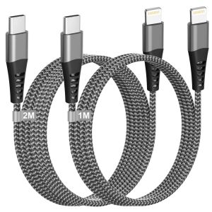 lbgwp60-Cable Iphone Usb C 1M+2M 2Pack[Certifié Mfi], Cable Usb C Vers Lightning Cable Chargeur Iphone Rapide Nylon Cable Lightning Usb C Iphone Cordon Fil Chargeur Pour Iphone 14 Pro 13 12 11 Xr 8 - Neuf