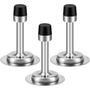 Lot de 3 butées de porte adhésives 2 en 1 en acier inoxydable avec caoutchouc noir - Neuf