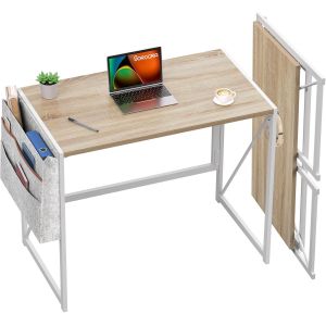 Ksfal-Petit Bureau Pliable Pour Travail À Domicile,Bureau Pliant Avec Sac De Rangement Et Crochets Pour Casque,Table Portable Pour Petits Espaces,Facile À Assembler,Beige - Neuf
