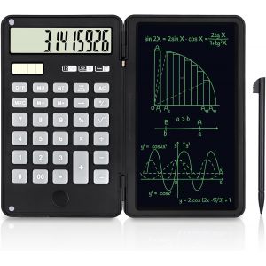 Calculatrice de Bureau avec 6"" Tablette d'&eacute;criture LCD Effa&ccedil;able,Calculatrices de Base &agrave; 12 Chiffres Solaire Batterie Alimentation,Calculatrice de Poche pour Travail Scolaire,Noire Fonc&eacute; - Neuf