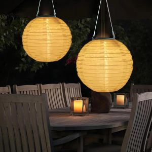 Lot De 2 Lampions Solaires D'ext&eacute;rieur R&eacute;sistants Aux Intemp&eacute;ries - 20 Cm - Lampes Solaires En Nylon - Pour Jardin, Terrasse, Mariage, F&ecirc;te - Blanc Chaud - Neuf