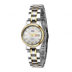 Nary &Eacute;tanche Chiffres Romains Calendrier Cadran Bracelet Acier Couple Montre (Blanc Pour Femme) - Neuf