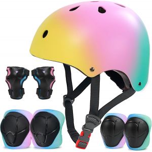 Subzonal-Casque Pour Enfants Avec Genouill&egrave;res, Coudi&egrave;res Et Prot&egrave;ge-Poignets, Sets De Protection Rollers Avec Casque V&eacute;lo Enfant R&eacute;glable Pour Skateboard Cyclisme - Neuf