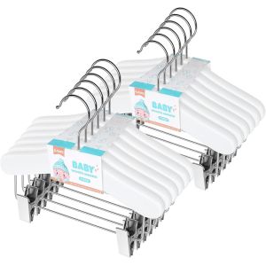 SUBZONAL-Cintres en Bois &agrave; Pinces Coulissantes pour B&eacute;b&eacute;, Lot de 12 - 25cm, Classiques et Solides de Haute Qualit&eacute;, Blanc pour V&ecirc;tements avec Piquets Rotatifs &agrave; 360&deg; - Neuf
