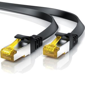 2m Câble réseau Cat 7 Plat, Câble Ethernet 2 mètres, Gigabit réseau Local LAN 10 Gbps, Câbles de Connexion Patch, Câbles de Pose Cat.7 Brut U FTP PiMF fiches RJ45 Compatible Cat 5 6, Noir - Neuf