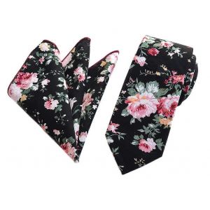 Ensemble Cravate Et Pochette En Coton Fin ¿¿ Motif Floral Pour Homme, L¿¿Ger, ¿¿L¿¿Gant, Parfait Pour Les Mariages Et Les ¿¿V¿¿Nements Formels. - Neuf