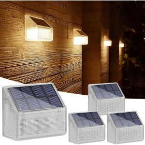 Lampe Solaire Exterieur Murale, Lot De 4, Lumi&egrave;re Solaire Ext&eacute;rieure Applique Mural &Eacute;clairage Etanche Pour Jardin, Chemins, Terrasse Et Patio Decoration, 50 Lumen, 24 Led Blanc Chaud 2700k - Neuf