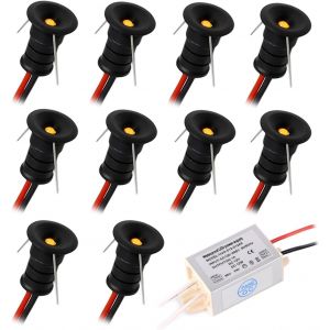 Subzonal-Petit Spot Led 10 Pi&egrave;ces 0,5 W Mini Spot Encastrable Au Plafond 12 V Cuisine Escalier Vitrine Couloir Bricolage &Eacute;clairage Downlight (Noir Blanc Chaud) - Neuf
