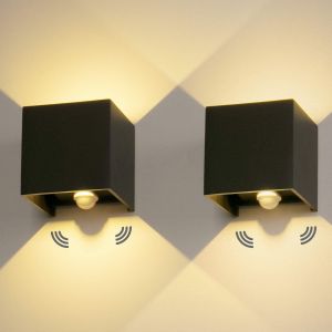 Asas-Kingwei 2 Pièces Led Appliquemurale Exterieur 12w Avec Détecteur Demovement 3000k Luminaire Exterieurmurale Ip65 Lampemurale Avec Angle De Faisceau Réglable Up Down Design Intérieure/Extérieure - Neuf