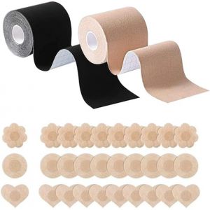 Ruban Adhésif Pour Poitrine Push Up Soutien-Gorge Invisible Dos Nu Avec 30 Pastilles Cache Mamelons Brassière Sans Bretelles Pour Robe De Soirée Et Maillot De Bain - Neuf