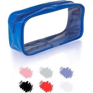 Grande Trousse Scolaire, Trousse Transparente Scolaire Garcon et Fille, Trousse Toilette Transparente Hommes, Femmes, Pochette Maquillage de Voyage, Trousse Ecole, Pencil Case Bleu x 1 - Neuf