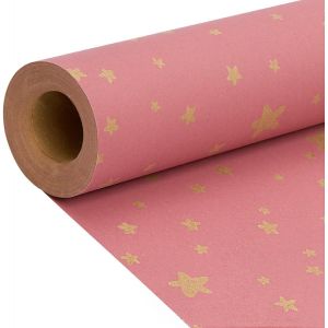 Rouleau De Papier Cadeau D'anniversaire 43 Cm X 15 M, Papier Kraft Rose Recyclable Motif Étoile, Pour Décoration D'anniversaire, De Noël Et De Mariage - Neuf
