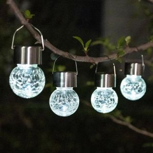 SANSH-Lot de 4 lampes solaires à suspendre à LED blanches en forme de globe craquelé - Lanternes solaires d'extérieur étanches avec poignée pour jardin, cour, terrasse, pelouse - Neuf