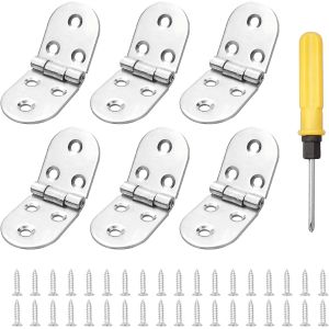 Lot de 6 charni&egrave;res rabattables en acier inoxydable - 270 degr&eacute;s - Charni&egrave;res &agrave; rabat - Charni&egrave;res &agrave; bords ronds - Avec tournevis - Pour placard, porte, tiroir - Neuf