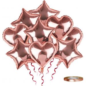 Ballon Aluminium Rose Gold Coeur Étoile 25 Pcs 45Cm Or Rose Grand Géant Hélium Ballons Avec 10M Ruban Pour Fille Femme Anniversaire Mariage Naissance Baby Shower Saint-Valentin Décoration - Neuf