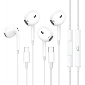 ERYI-2 Pack Écouteurs Usb C, Écouteurs Intra-Auriculaires Hi-Fi Stéréo, Écouteurs Type C Avec Microphone Et Contrôle Du Volume,Pour Samsung Galaxy S23 S22 S21 S20, Iphone 15/16/Pro, Google Pixel, One - Neuf