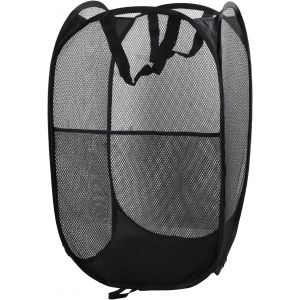 MDY-Panier à Linge Pliable, Pop Up en Maille Filet Sac à Linge avec Manipuler Grand Panier à Linge Noir Panier à Linge Sale en Filet Pliable pour Dortoir de Voyage Familial et Voyage (Noir) - Neuf