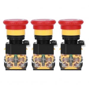 3PCs Arr&ecirc;t d'urgence Interrupteur Poussoir Marche Arr&ecirc;t Pi&egrave;ces Industrielles Plastique Technique 440V 10A 22mm - Neuf