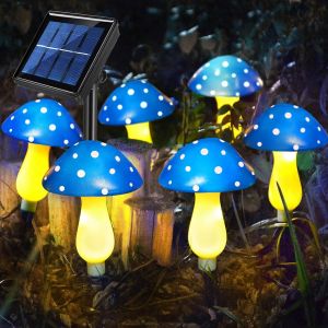 Lot De 6 Lampes Solaires Bleues &Agrave; &Eacute;nergie Solaire En Forme De Champignon Pour D&eacute;coration Ext&eacute;rieure, D&eacute;coration De Jardin &Eacute;tanche Pour Jardin, Pelouse, All&eacute;e, Cl&ocirc;ture, No&euml;l, Halloween, Cour - Neuf