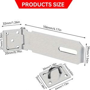 2 Sets Extra-&eacute;paisses Cadenas Fermoir 4 Pouces Loquets &agrave; Cadenas en Acier Inoxydable Loquet de Porte avec 18 Vis pour Armoire Tiroir Porte Meubles Placard Jardin Argent - Neuf