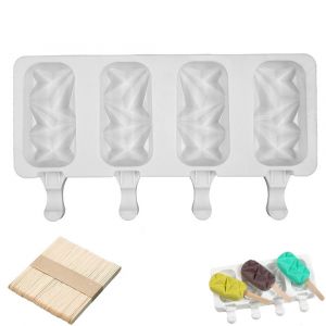 Moule &Agrave; Glace En Silicone Avec 50 B&acirc;tonnets Pour Glaces Et Jus De Fruits, 4 Formes - Neuf