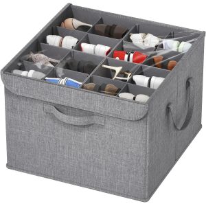 Kgabery-Boite Rangement Chaussures Placard,Organiseur Chaussures Pliable,Séparateurs Réglables Avec Couvercle Transparent Pour 4-16 Paires,Support Inférieur Et Poignées Renforcées,Gris - Neuf