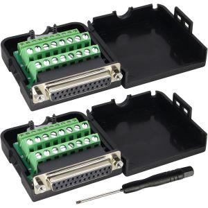 KALANKA-DB25 Panneau de Jonction Femelle Long Boulon 2 Rangées Femelle Module de Signal de Connecteur de Port série Terminal sans Soudure à25 Broches avec Boîtier et vis(2Pack/Female-avec écrou) - Neuf