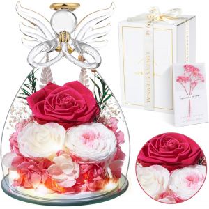 Cadeau Femme De Rose &Eacute;ternelle|Fleur Pr&eacute;serv&eacute;es Avec Ange Figurine|Idee Rosee Cadeau Pour Elle,Maman Amie &Eacute;pouse Soeur Mamie,Cadeaux Noel,Saint Valentin,Fete Des Meres,Anniversaire.[S288] - Neuf