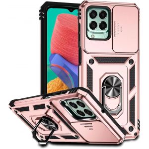 Coque Antichoc Samsung Galaxy M53 5g ¿ Hybride Pc+Tpu, Volet De Protection De Caméra, Anneau Rotatif Magnétique 360° Support Pied, Style Militaire Or Rose - Neuf