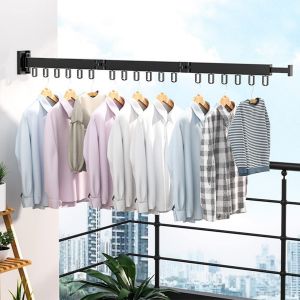 KGABERY-120 Cm Sechoir A Linge Mural,Eetendoir Linge Intérieur Pliant,Sechoir Linge Mural Avec 12 Crochets,Etendoir Mural Pour Balcon,Linge,Salle De Bain,Chambre À Coucher - Neuf