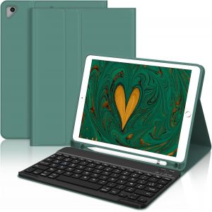 Coque Clavier Pour Ipad 9.7"", Ipad 6eme/5eme Generation 2018/2017, Air 2/1 2014/2013, Azerty Clavier Sans Fil Bluetooth Détachable Housse Avec Pen Holder, Vert Foncé[Z1776] - Neuf