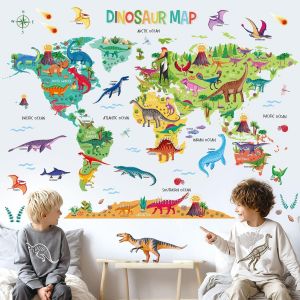 Decowall Dl3-2415 Stickers Muraux Carte Du Monde Des Dinosaures Xl (Xl 151 X 106 Cm) Autocollants Muraux Pour Enfants Forme Éducatifs Amovibles Pour Chambre Salon Décoration Artistique Pour La Maison - Neuf