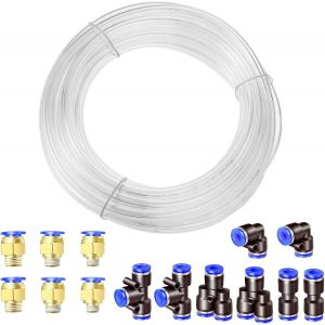 KALANKA-10 Mètre Transparent Pneumatique Tuyau,PU Tuyau air, ID*OD 10mm x 6.5mm PU Tuyau,avec 14 Connecteur Pneumatique - Neuf