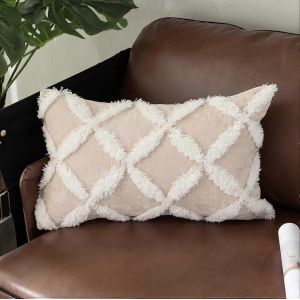 Housse de coussin lombaire décorative,12 x 20 taie d'oreiller en velours capitonné de luxe doux boho - Neuf