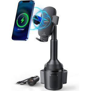 Support De Téléphone Portable De Voiture Avec Fonction De Charge. Chargeur De Voiture Sans Fil Rapide 15 W, Porte-Gobelet De Voiture, Support De Téléphone Chargeur Qi Avec Adaptateur Qc 3.0 - Neuf