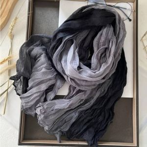Écharpe En Coton Chanvre Bleu Dégradé Pour Femme,Long,Doux,Polyvalent,Coréen,Imprimé,Tendance,Possède Un Châle,Diy,Automne,Hiver,180x90cm-Black- - Neuf