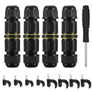 Boîte de Jonction étanche IP68, Connecteurs électriques de câble Extérieur, Boite de Derivation Coupleur de Manchon Externe de Connecteur Fil pour Diamètre de Câble Ø 4mm-8mm (4 Pièces-3 broches) - Neuf