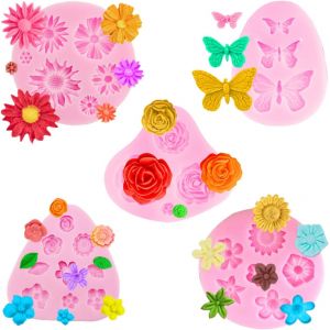 Jexnovashop-5 Pi&egrave;ces Moule Silicone Fleur, Diy Chocolat Fondants Moule &Agrave; Fleurs De Marguerite 3d R&eacute;utilisable Pour Bonbons Gel&eacute;e G&acirc;teau Savon Cire Argile D&eacute;coration - Neuf