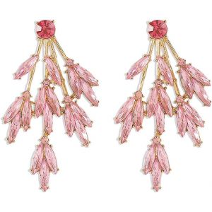 Kal-Boucles D'oreilles Pendantes En Forme De Feuille De Strass Pour Femmes Et Filles,Plaqué Or,Cristal Cz,Chandelier,Boucles D'oreilles Pendantes,Hypoallergéniques,Cadeaux De Mariage Et De Noël - Neuf