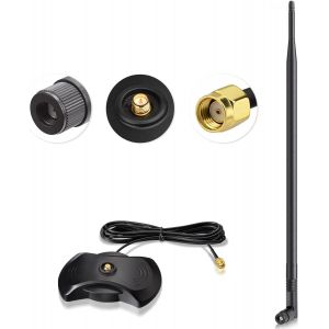 Antenne Wifi 2.4g / 5.8g Rp-Sma Antenne Wlan Inclinable Et Roulante 12dbi Avec Base Magnétique Pour Carte Wifi Cartes Pci Routeur Wifi Sans Fil Bluetooth Zigbee - Neuf