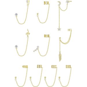 Kal-10pcs Boucles D'oreilles Chaîne Femme Argent Boucles D'oreilles Manchette Chaîne Serpent Plume Oreille Manchette Helix Cartilage Boucles D'oreilles Manchette Boucles D'oreilles Pour Femmes - Neuf