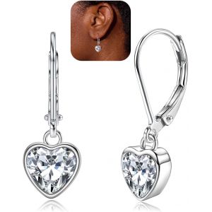 Kal-Boucles D'oreilles Coeur En Argent Sterling 925 Pour Femmes Enfants Filles Hypoallerg&eacute;niques Boucles D'oreilles &Agrave; Levier Cubic Zirconia Boucles D'oreilles Pendantes - Neuf