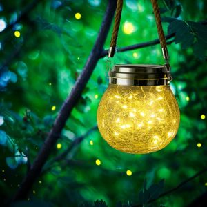 Lanterne Solaire Extérieur, 30 Led Lampe Boule Suspendue Solaire, Éclairage Jardin En Verre Craquelé, Lumières Mason Jar Décoration Étanche Intérieur Pour Patio Fête Cour Noël Pelouse - Neuf
