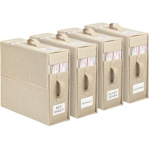 Mevronisshop-Sac De Rangement Pour Draps De Lit, Lot De 4 Organisateurs De Literie Pliables, Rangement Pratique De La Literie Et Des Couvertures Pour Lits King Et Queen Size, Beige - Neuf
