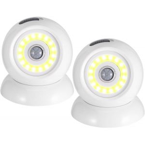 Lot De 2 Veilleuses Led Avec Détecteur De Mouvement À 360° Pour L'intérieur, Lampe De Toilette Avec Base Rotative - Lampes Murales Portables À Piles Pour La Maison Et L'extérieur [Classe - Neuf