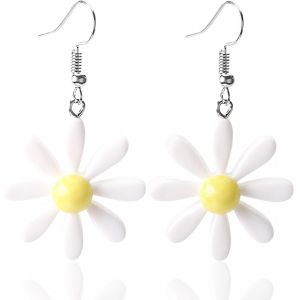 Kalhx-1 Paire Boucles D Oreilles Pendantes Fleurs,Boucles D'oreilles Crochet Fleur Jaune,Boucles D'oreilles Fleur Acrylique Vintage,Boucles D'oreilles À Fleurs,Boucles D'oreilles De Marguerite - Neuf