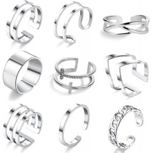 Yemaesre-9 Pièces Phalange Empilables Bague,Réglable Minimaliste Bague,Knuckle Bagues Ouverts,Empilables Lot Bague,Bijoux Femme Cadeau - Neuf