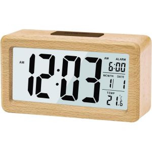 R&eacute;veil Num&eacute;rique en Bois, R&eacute;veil LCD Horloge Digitale sans Tic-tac avec Affichage Date, Temp&eacute;rature, Fonction Snooze, Horloge Num&eacute;rique pour Chambre &agrave; Coucher, Chevet, Maison, Bureau - Neuf