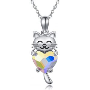 Collier De Chat En Argent Sterling 925 Cadeaux De Chat Pour Femme Pendentif En Cristal Bijoux De Chat Mignon Pour Les Filles - Neuf